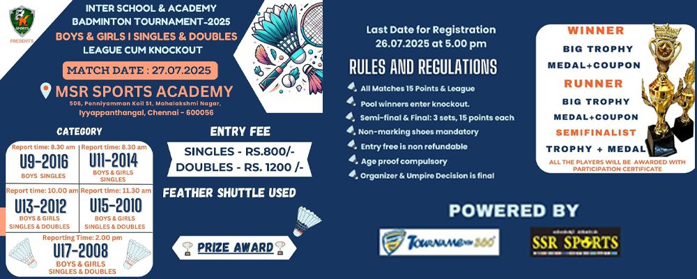 Inter School & Academy Badminton Tournament - 2025 | Events in Chennai | Endless Event