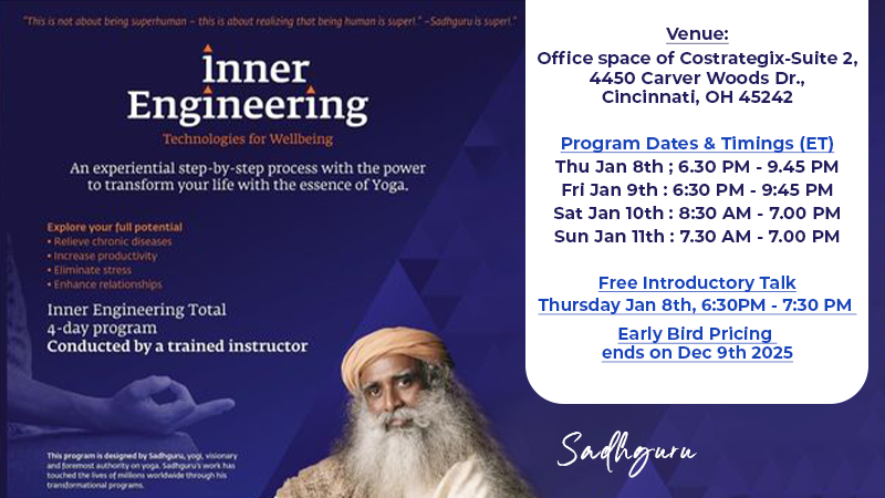 In-Person Inner Engineering Program In Cincinnati OH - Jan 8th-11th 2026 | Events in Cincinnati | Endless Event