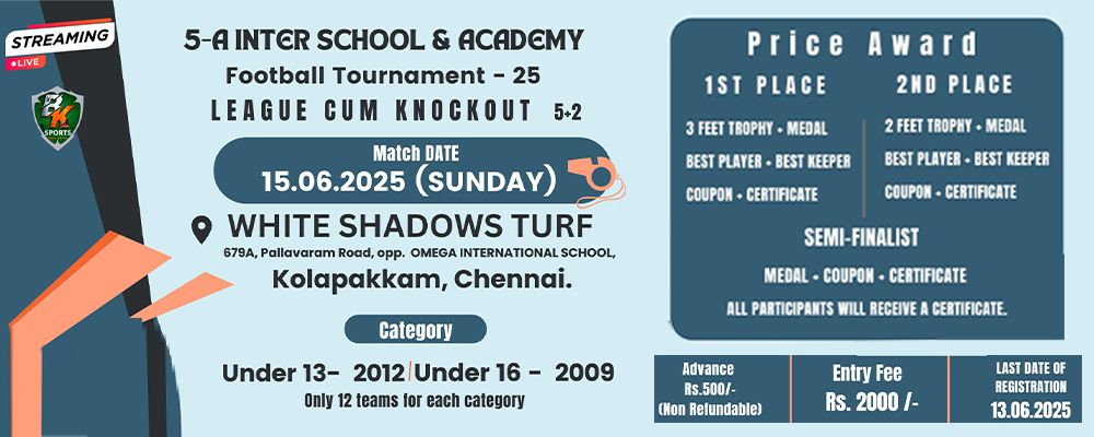 5-A Inter School & Academy Football Tournament-2025 | Events in Chennai | Endless Event