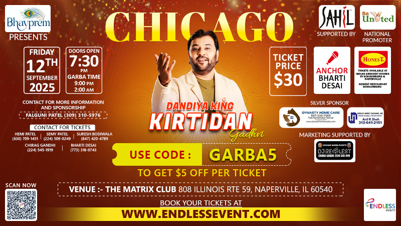 Chicago Dandiya Night 2025 With Kirtidan Gadhvi | Events in Naperville | Endless Event